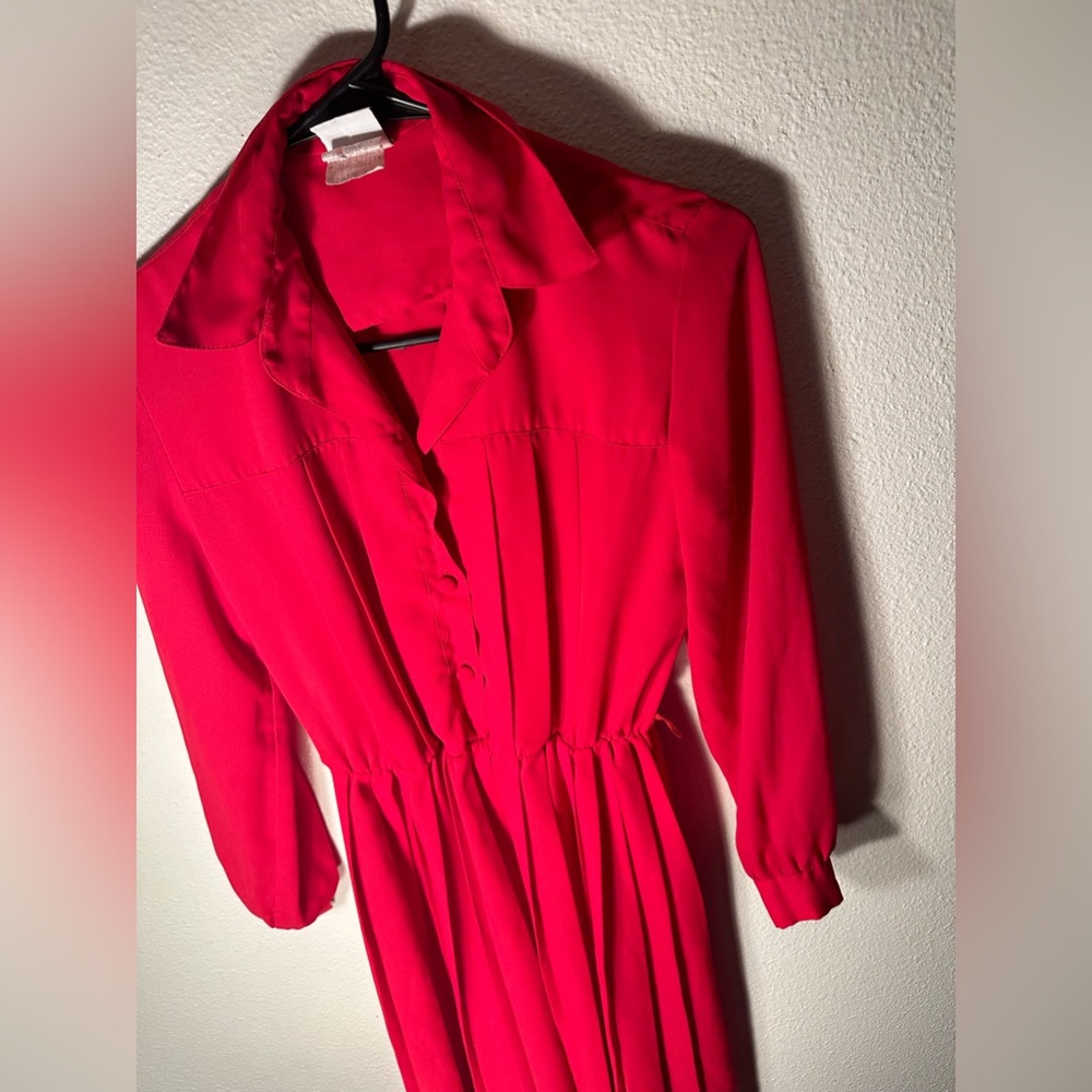 Vintage 70s or 80s fushia pleated dress with elastic waistband size 4 - Picture 6 of 10